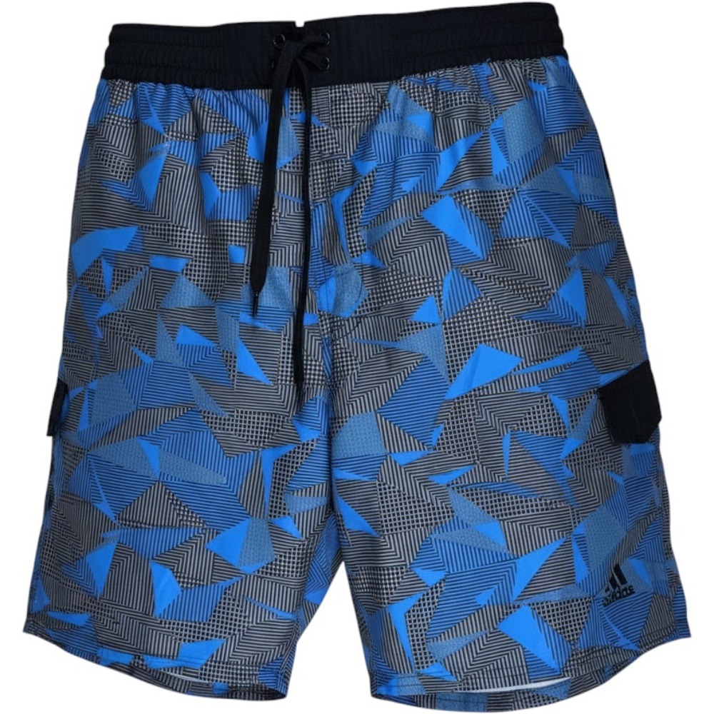 Adidas Mens XL Blue Grey Geometric Print Swim Trunks Board Shorts Cargo Pocket